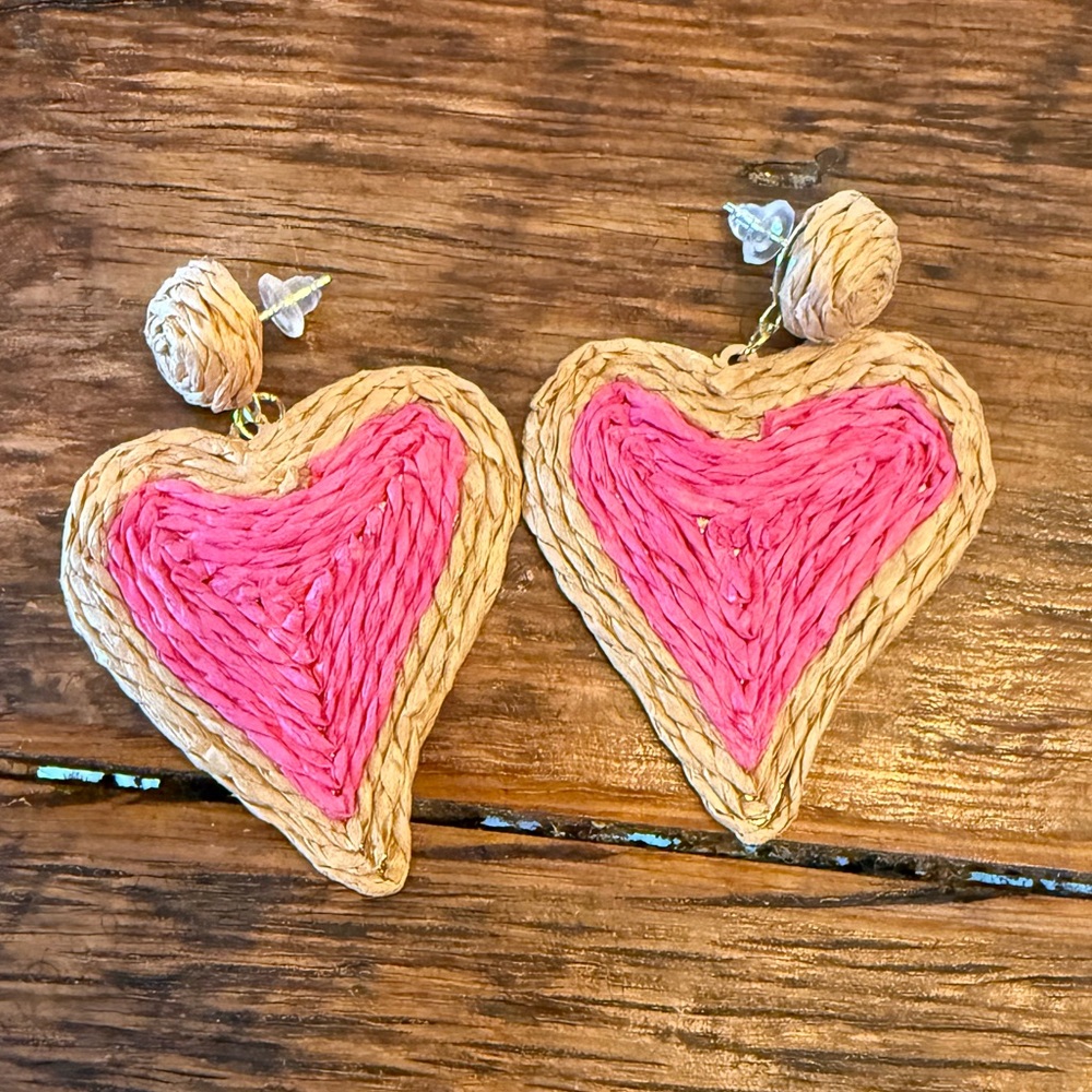 Pink and Tan Heart Ratan Earrings